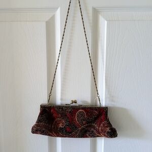 Elegant Red Paisley Clutch with Chain Strap